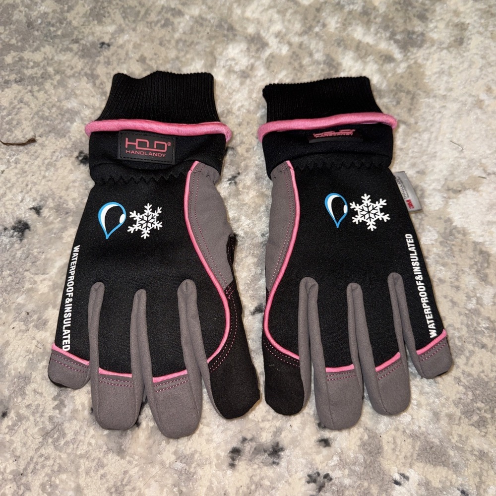 Handlandy Waterproof 3M Insulated Black Multi Womans Winter Gloves Sz Medium New